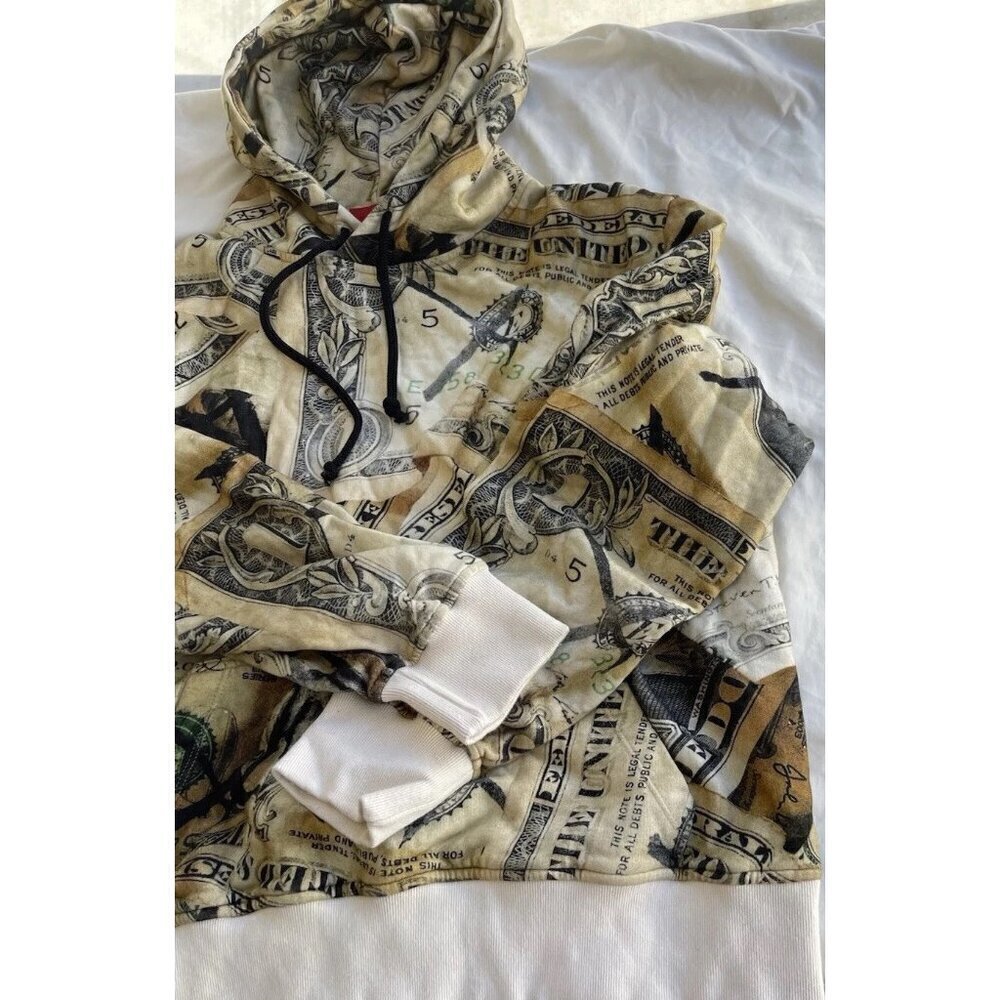 424 FourTwoFour Men’s Sz XL Dollar Print USD Pullover Hoodie Cream Green